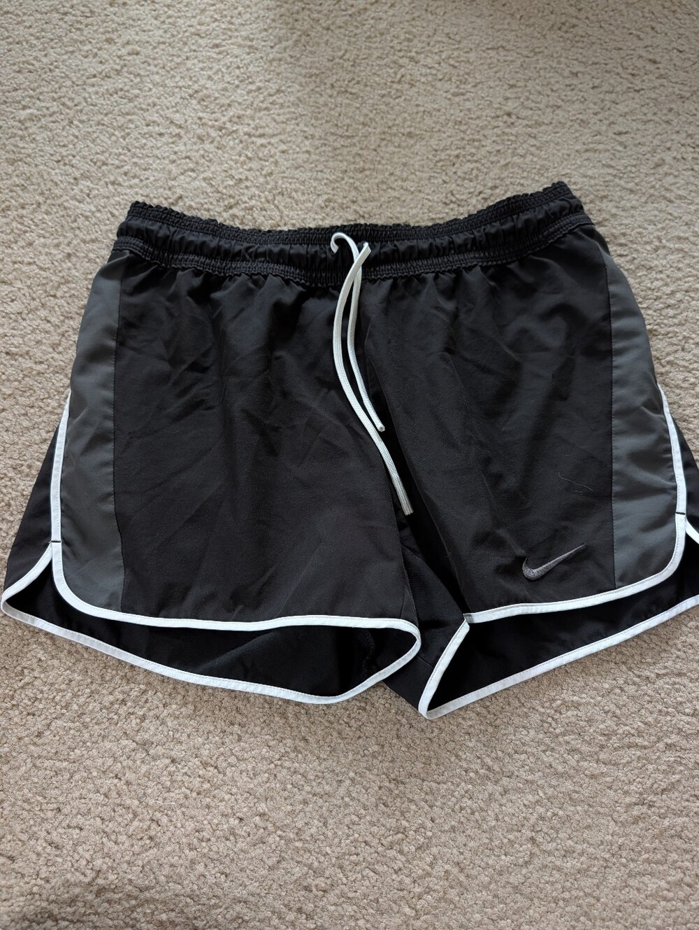 Nike Women’s Black Athletic Shorts with Gray Panels and White Trim